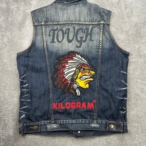 Vintage Kilogram Jean Vest Size XL Y2K Baggy Skater Biker Grunge